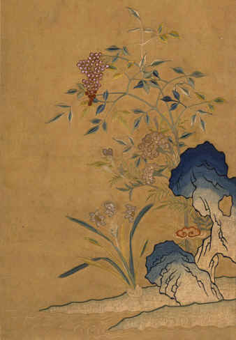 刺繡名品，清朝，道光年間，刺繡天竹水仙圖（軸），蘇繡名作