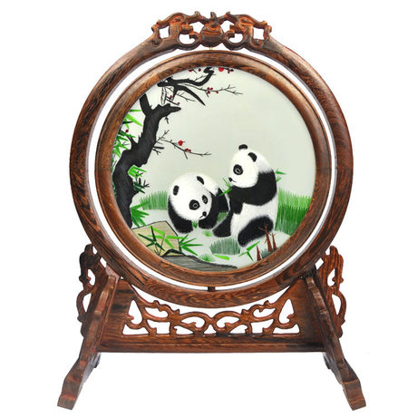 熊貓雙面繡臺(tái)屏，蘇繡雙面繡，雙面繡銷量第一臺(tái)屏